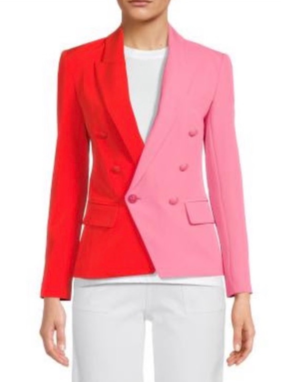 L’Agence Colorblock Double-Breasted Women's Blazer in Tomato and Cherry